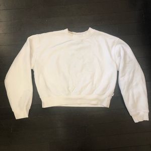 Aritzia Cozy Fleece crop white crewneck sweatshirt